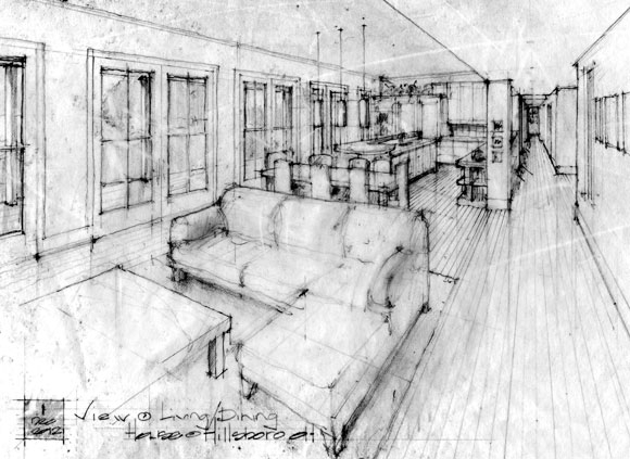 Drawing of living space by Kepes Architecture
